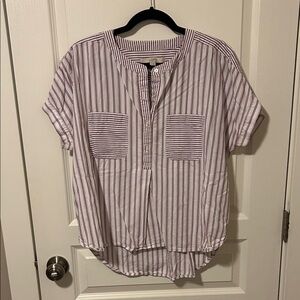LOFT Striped Blouse in White and Purple